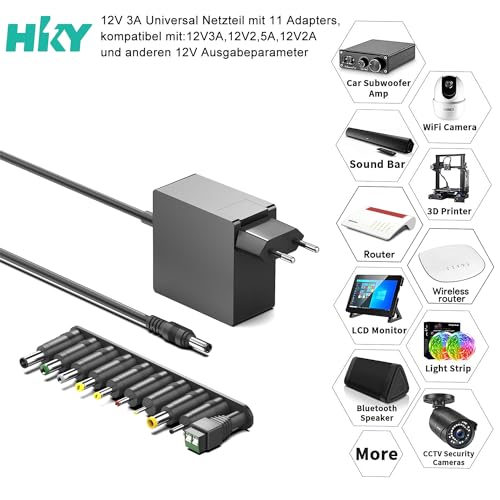 Hky - 12V AC DC Power Supply Adapter, 3A/2A/1A, 100-240V for LED Strips