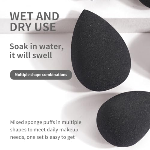 Powder Puff and Makeup Sponges Set, 5PCS Reusable Face Makeup Sponge Blender with Strap, Wet/Dry Use for Foundation & Powder (Black) - Medaid International