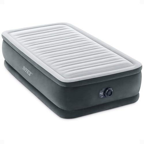 Intex Twin Size Air Mattress, 18in Height, Built-in Pump, Dura-Beam Deluxe Comfort-Plush - Portable Inflatable Blow-up Bed for Camping, Travel, Guests|B0869D64HL