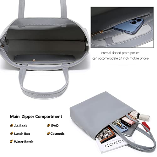 Meegirl - Simple PU Leather Tote Bag with Zip, Inner Pocket, Stylish Design