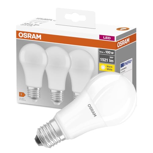 Osram - LED Classic A Bulb E27 Base, 100W Replacement, Warm White, Pack of 3