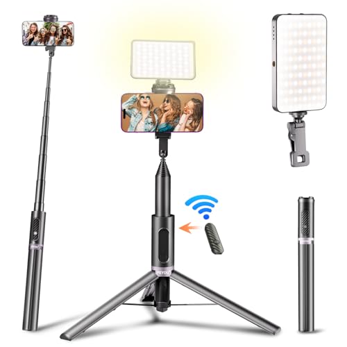 Peyou - 57" Portable Selfie Stick Tripod with Detachable Fill Light & Bluetooth Remote