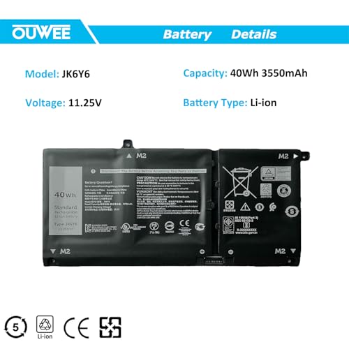 Ouwee - JK6Y6 Laptop Battery for Dell Latitude, Vostro, Inspiron, 40Wh