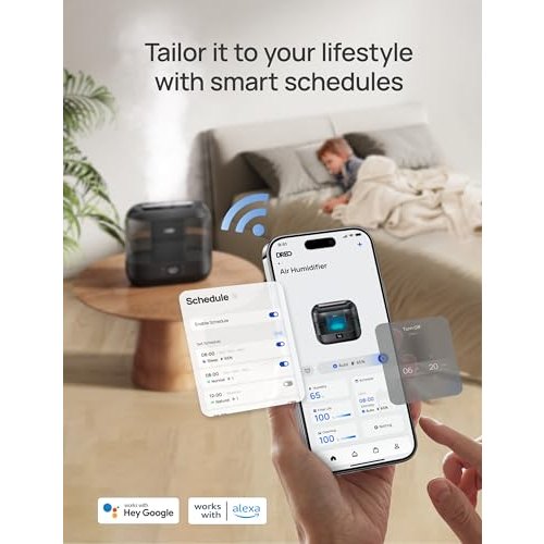 Dreo Smart Humidifiers for Bedroom, Top Fill 4L Supersized Humidifier Large Room with 28 dB, 36H Runtime, Touch/APP/Voice Control, Nightlight, Cool Mist Humidifiers for Baby, Plants, Indoor, Black - Medaid International