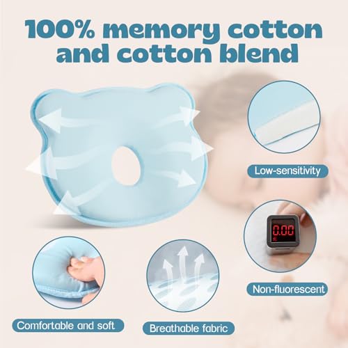 TinyTotsJoy - Memory Foam Baby Pillow, Portable Cartoon Bear, Ergonomic Design, Breathable Bedding for Infants