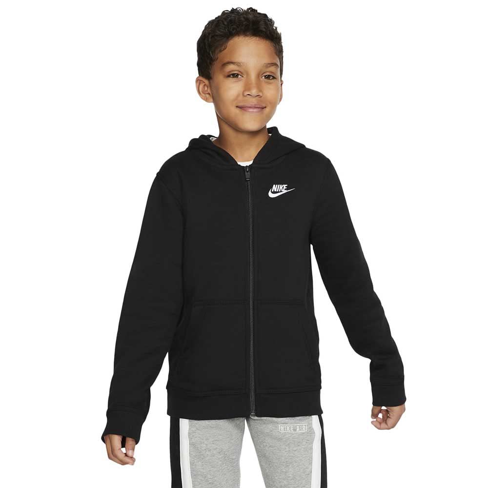 Nike Boy's NSW Club Full Zip Hoodie, Black/Black/White, Large - Medaid International