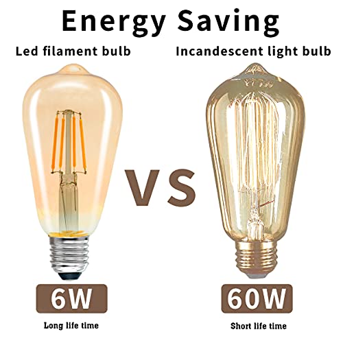Uc - Vintage E27 Edison LED Bulbs 6 Pack, 2700K Warm White, Energy Saving
