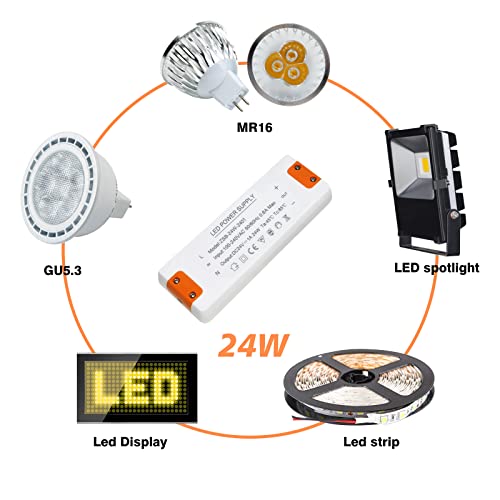 Zakvop - 24V LED Driver 24W 1A Transformer, Compact Power Supply for G4 GU5.3 MR11 MR16