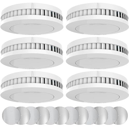Xindum - Smoke Detector with Magnetic Mount, 10-Year Battery, CE Tested, Pack of 6
