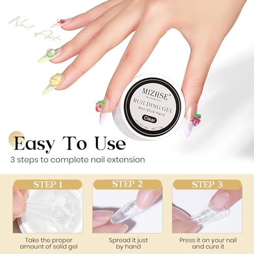 Mizhse - Clear Non-Sticky Builder Gel for 3D Nail Art & Sculpting, 15g