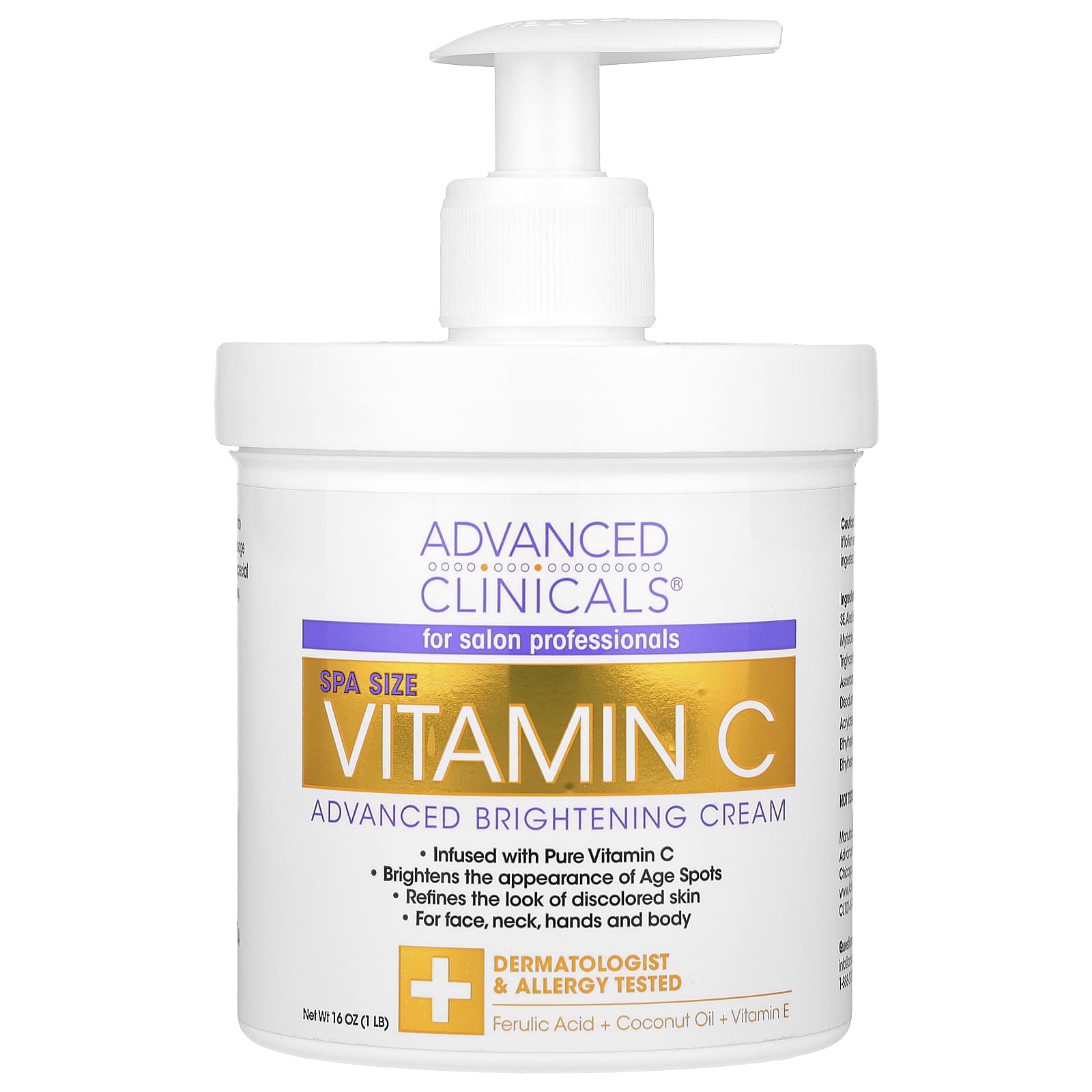 Advanced Clinicals, Vitamin C, Advanced Brightening Cream, 1 lb (16 oz) - Medaid International