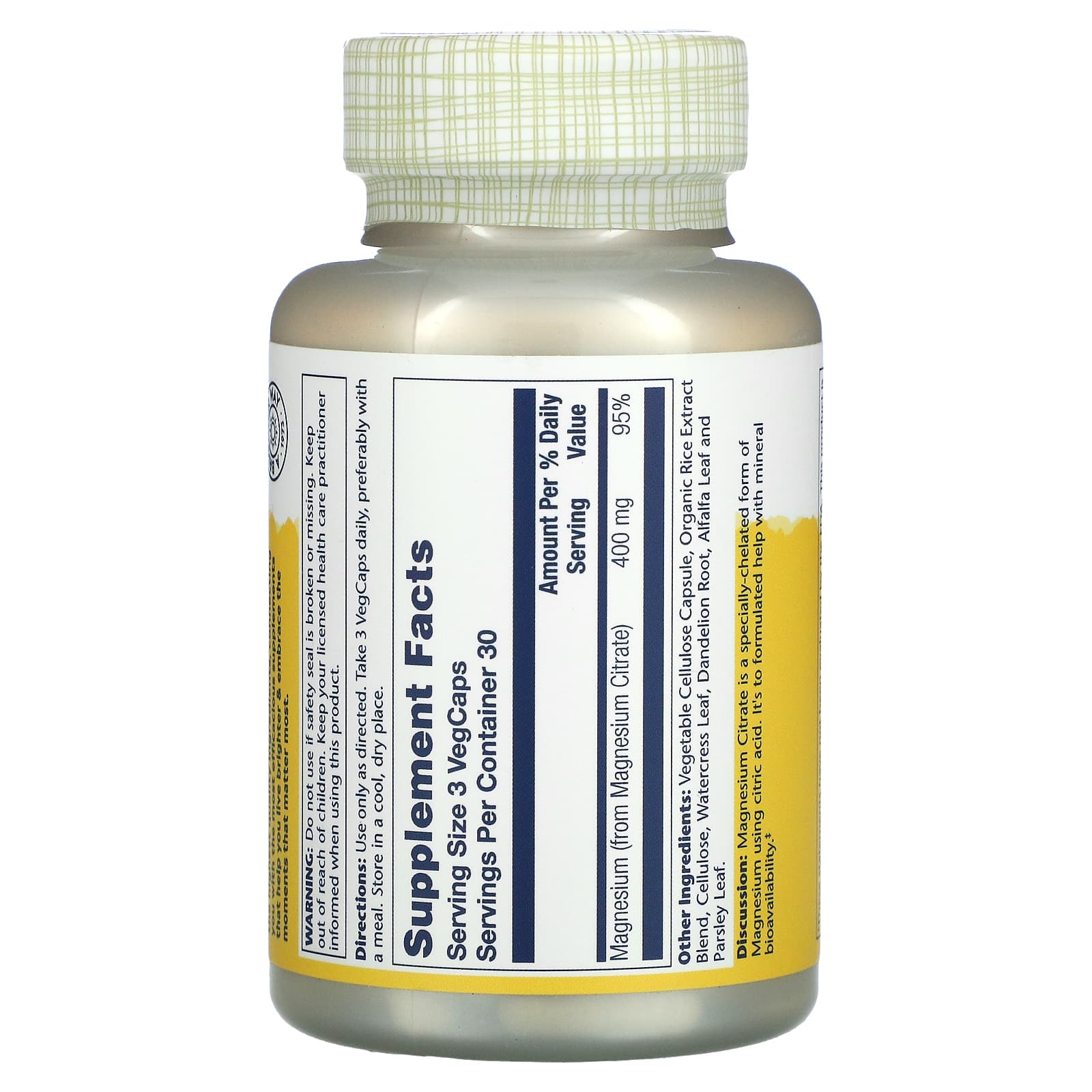 Solaray, Magnesium Citrate, 400 mg, 90 Capsules (133 mg per Capsule) - Medaid International