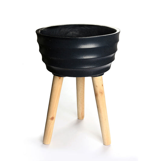 43 CM, Classic Outdoor/Indoor Cylindrical Planter with 3 Wooden Legs - Medaid - Lebanon