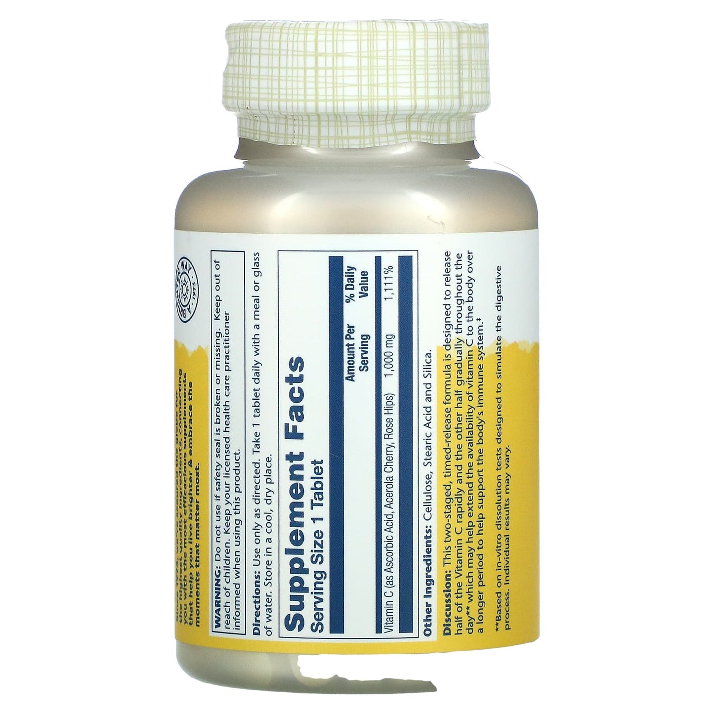 Solaray, Timed Release Vitamin C with Rose Hip & Acerola, 1,000 mg, 100 Tablets - Medaid International