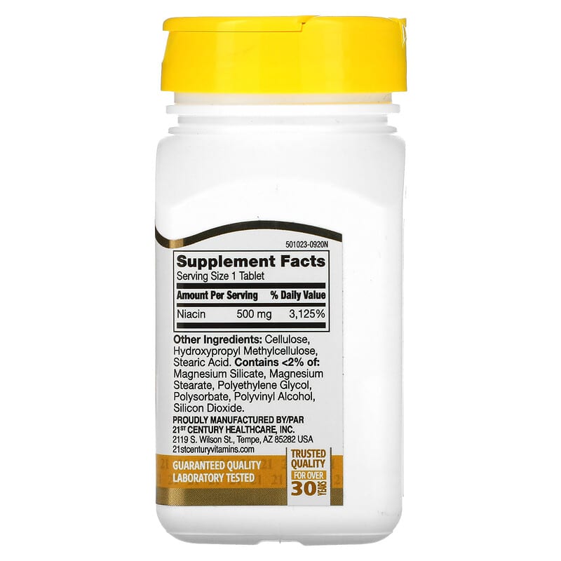 21st Century, Niacin, Prolonged Release, 500 mg, 100 Tablets - Medaid International