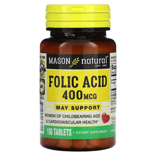 Mason Natural, Folic Acid, 400 mcg, 100 Tablets - Medaid International