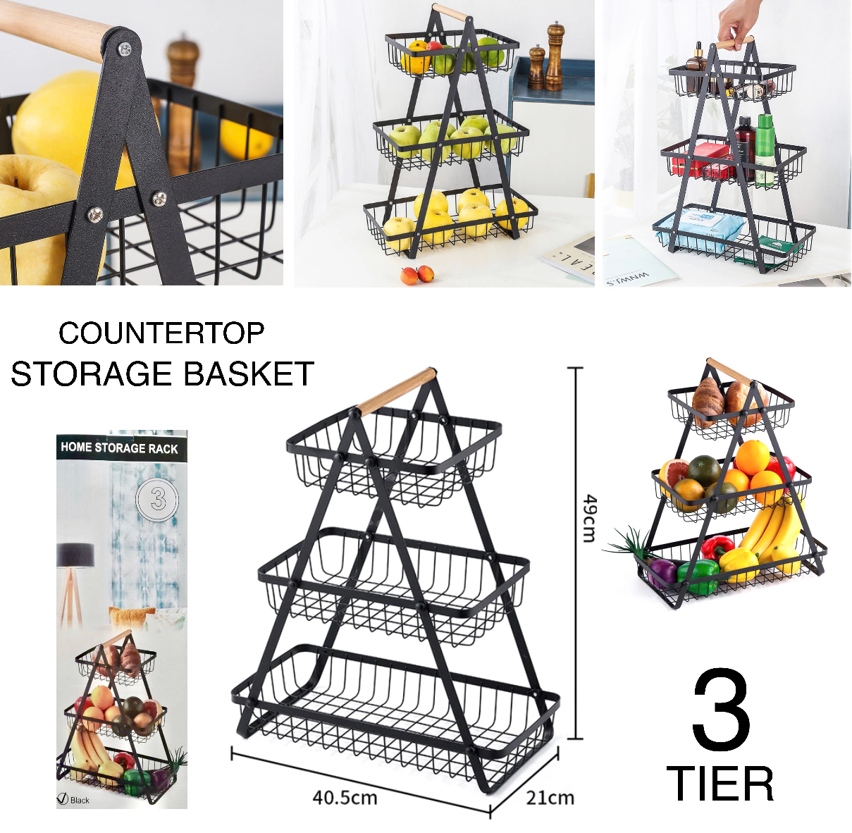 3 Tier Countertop Iron Storage Basket - Medaid International