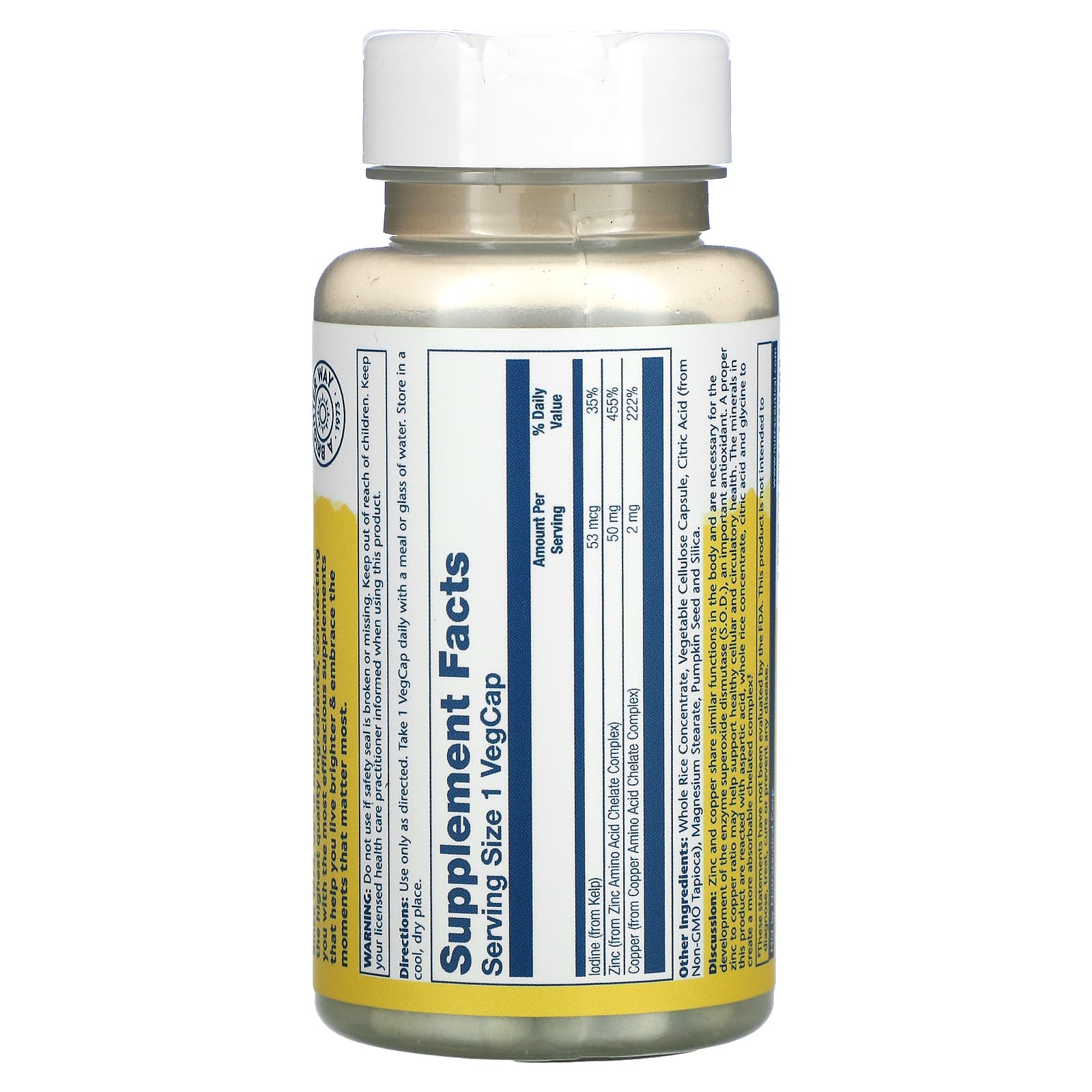 Solaray, Zinc Copper with Kelp & Pumpkin Seed, 100 VegCaps - Medaid International