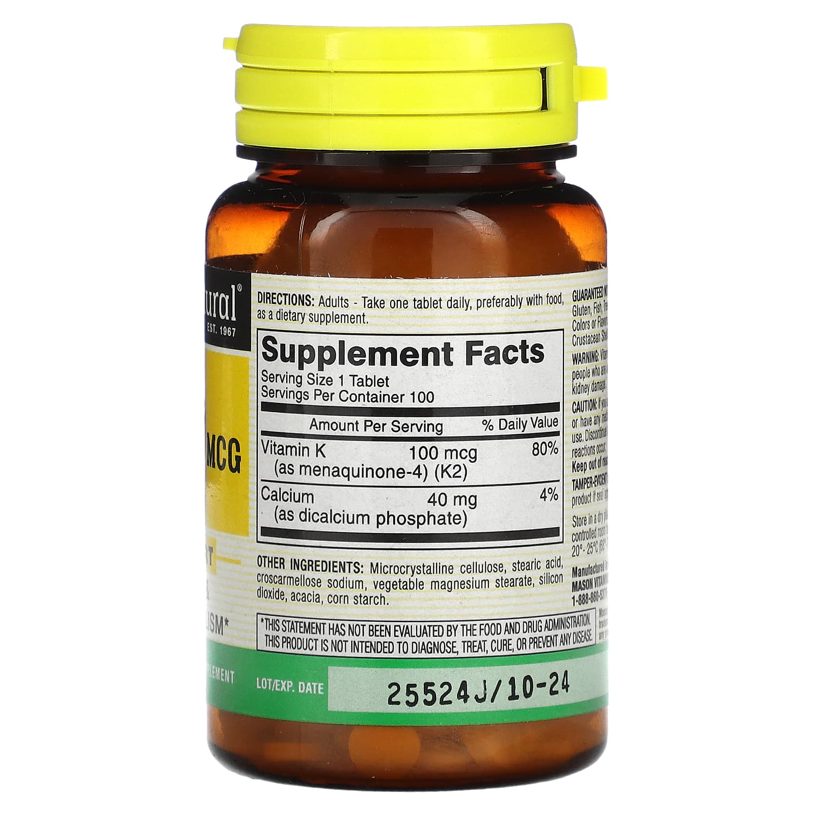 Mason Natural, Vitamin K2, 100 mcg, 100 Tablets - Medaid International