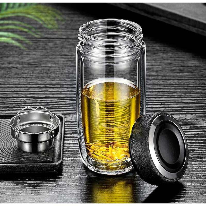 300 ML, Double Walled Borosilicate Glass Tumbler with Infuser Filter for Water, Tea and Coffee - Medaid
