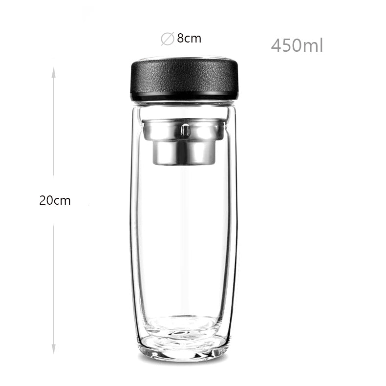 300 ML, Double Walled Borosilicate Glass Tumbler with Infuser Filter for Water, Tea and Coffee - Medaid