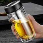 300 ML, Double Walled Borosilicate Glass Tumbler with Infuser Filter for Water, Tea and Coffee - Medaid