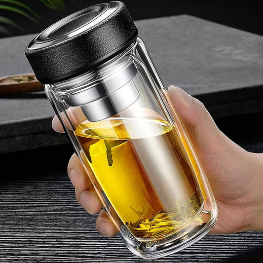 300 ML, Double Walled Borosilicate Glass Tumbler with Infuser Filter for Water, Tea and Coffee - Medaid