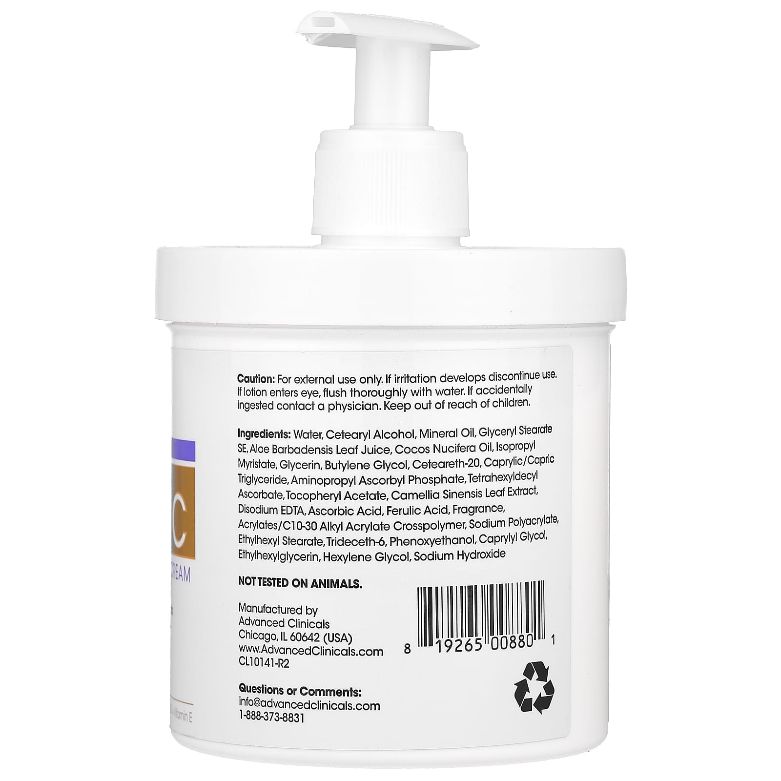 Advanced Clinicals, Vitamin C, Advanced Brightening Cream, 1 lb (16 oz) - Medaid International