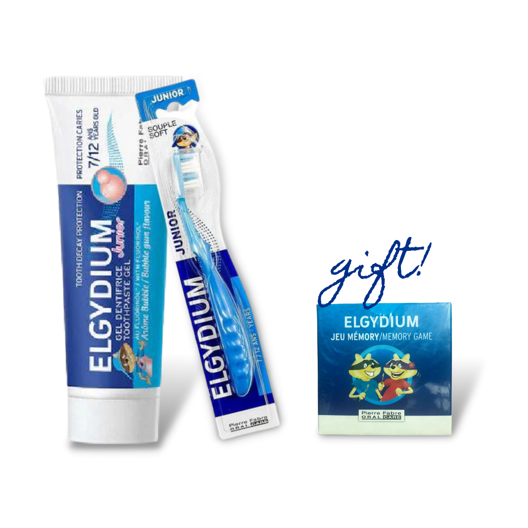 Elgydium Junior Bubble Toothpaste 50ml + Elgydium Junior Toothbrush Ages 7 to 12 + FREE Memory Game - Medaid