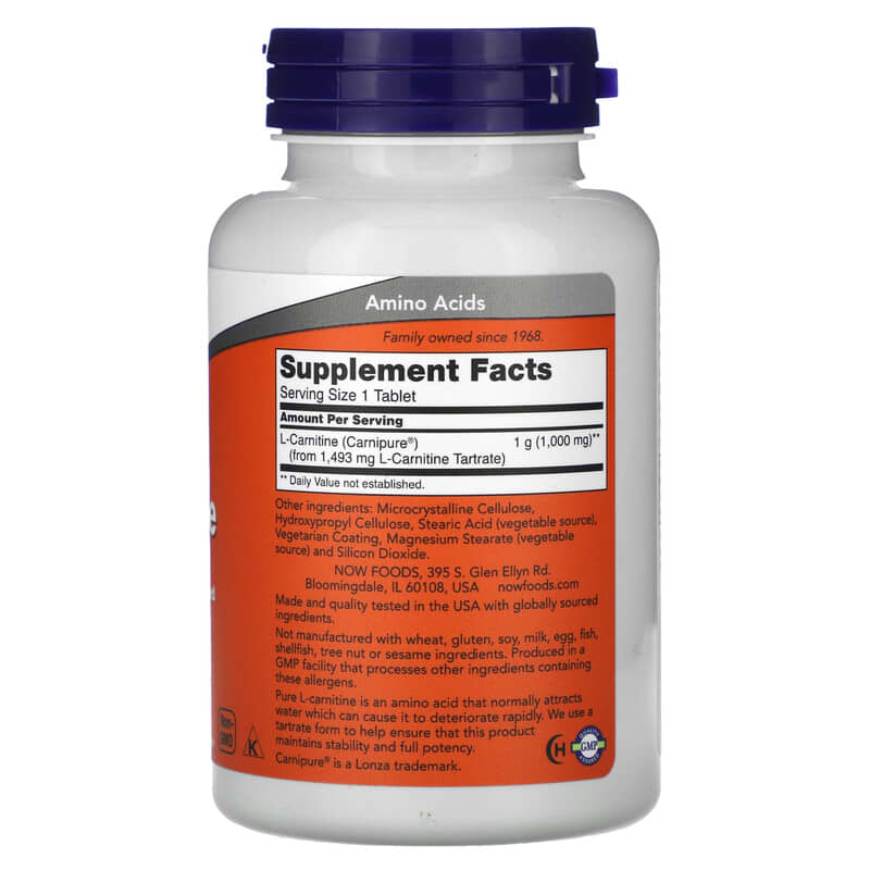 NOW Foods, L-Carnitine, 1,000 mg, 50 Tablets - Medaid International