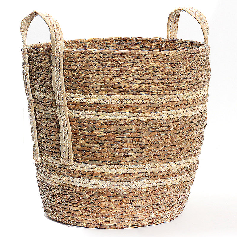 58 CM Multipurpose Handmade Wicker Woven Round Storage Basket with Handles Organizer Basket for Living Room Bedroom Nursery and Laundry - Medaid