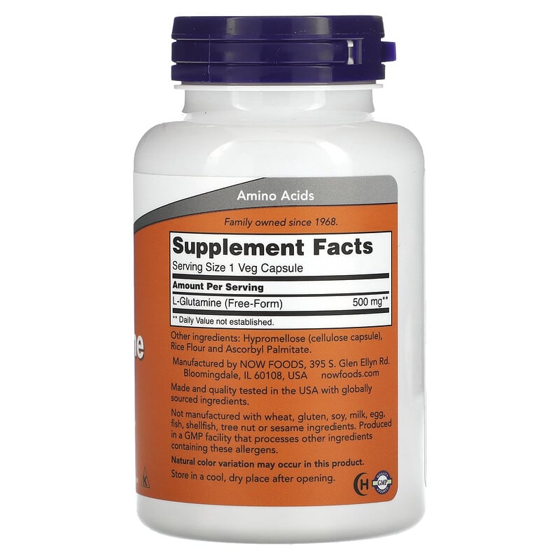 NOW Foods, L-Glutamine, 500 mg, 120 Veg Capsules - Medaid International