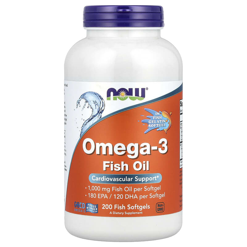 NOW Foods, Omega-3 Fish Oil, 1000 mg, 200 Fish Softgels - Medaid International
