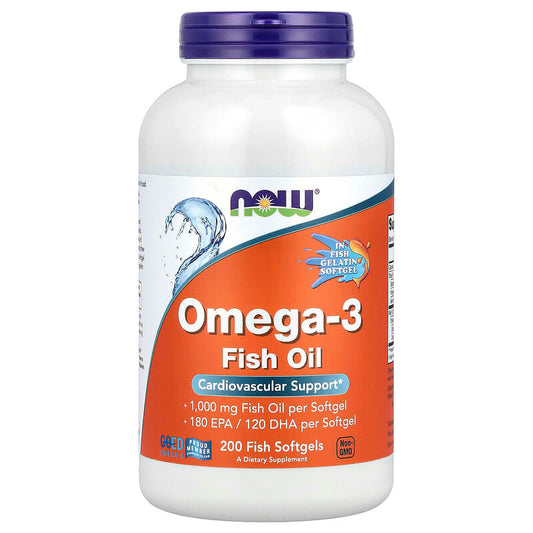 NOW Foods, Omega-3 Fish Oil, 1000 mg, 200 Fish Softgels - Medaid International