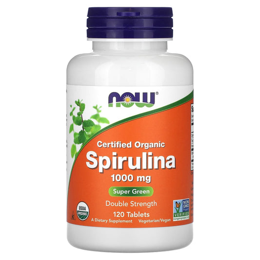 NOW Foods, Certified Organic Spirulina, Double Strength, 1,000 mg, 120 Tablets - Medaid International