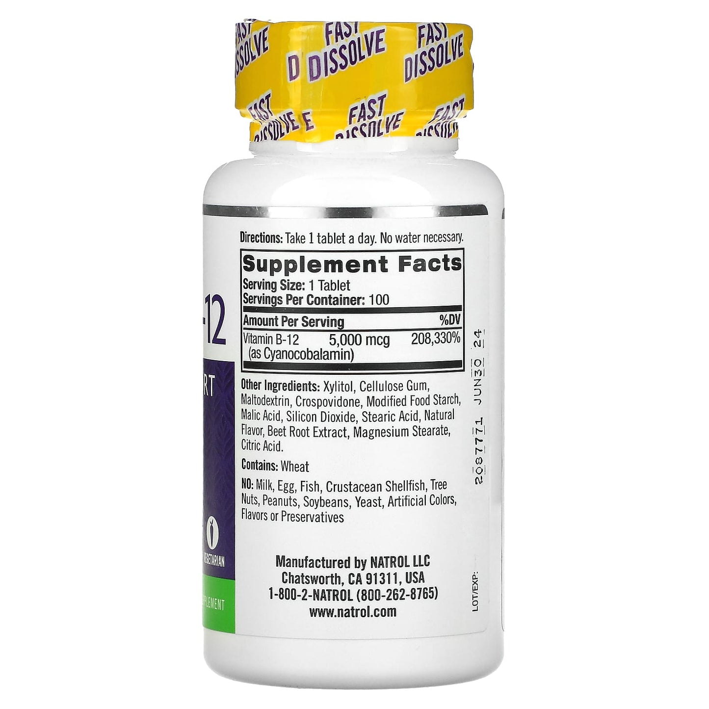 Natrol, Vitamin B-12, Fast Dissolve, Maximum Strength, Strawberry, 5,000 mcg, 100 Tablets - Medaid International