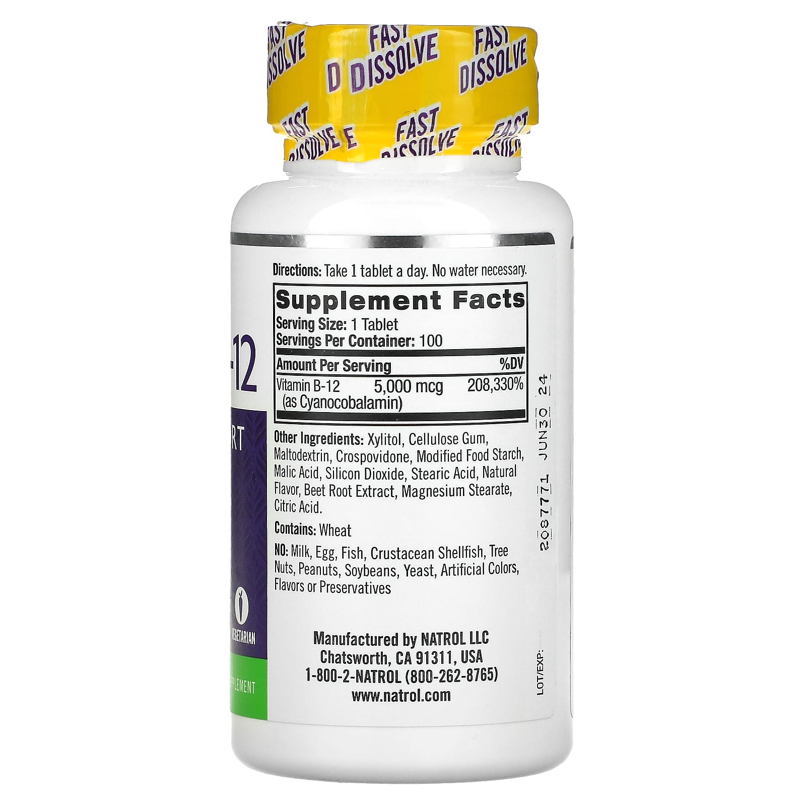Natrol, Vitamin B-12, Fast Dissolve, Maximum Strength, Strawberry, 5,000 mcg, 100 Tablets - Medaid International