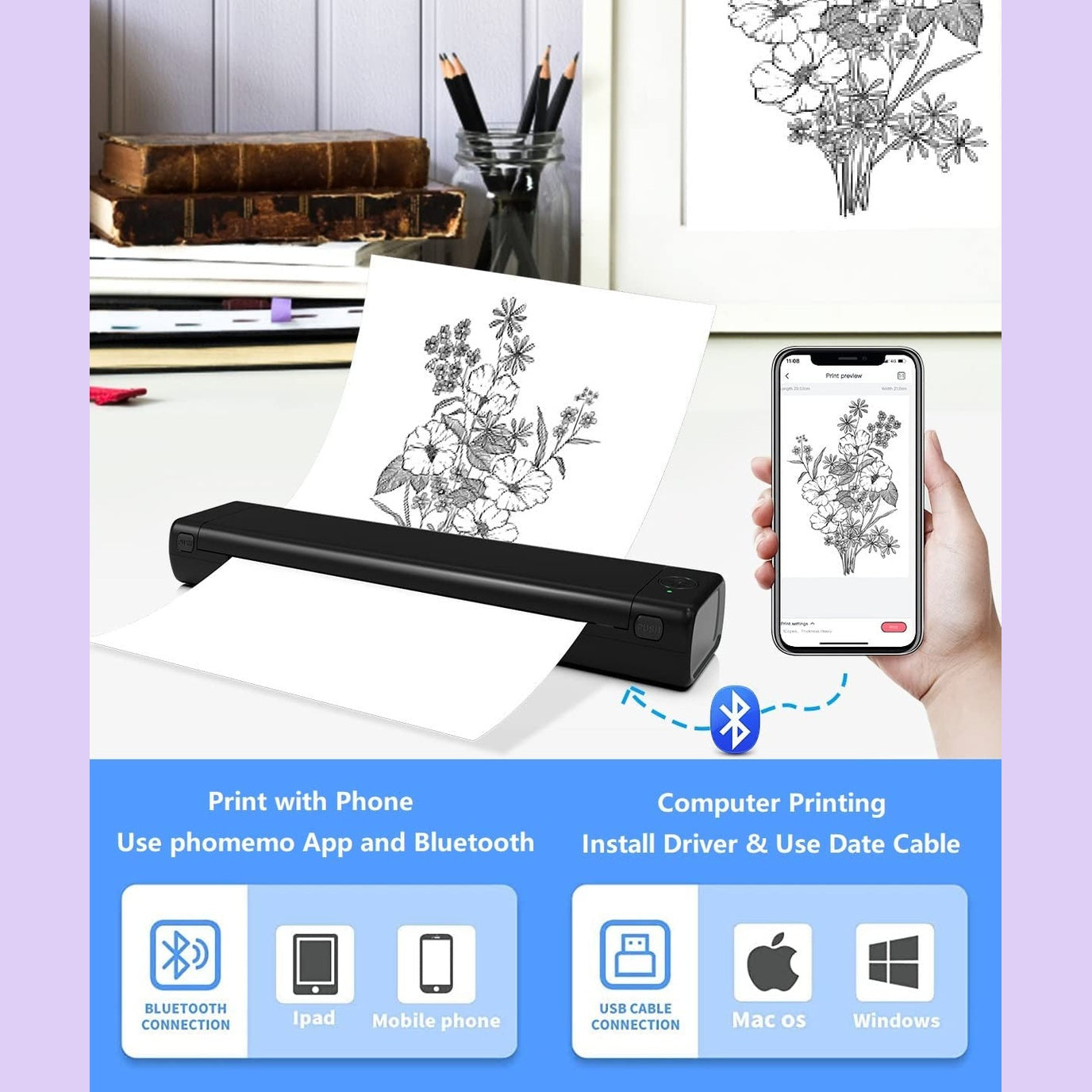 Portable Wireless Printer - Phomemo M08F