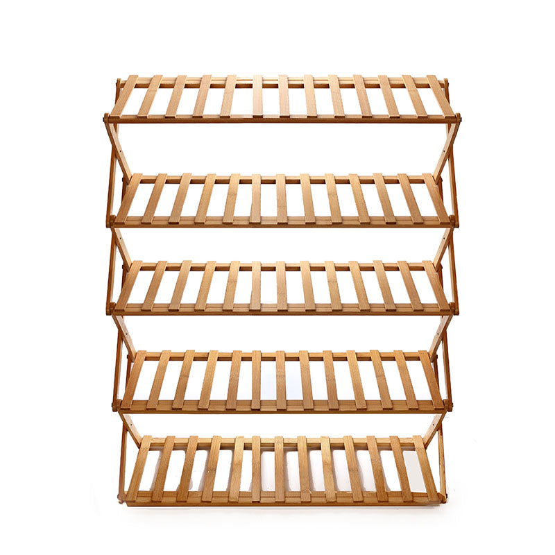 5 Layer Wooden Bamboo Foldable Shoe Rack Portable Folding Shoe Storage Racks Freestanding Multipurpose Shoe Shelves for Hallway Entryway Bedroom - Medaid International