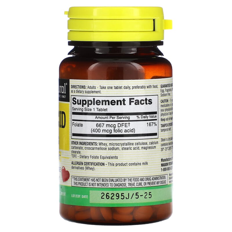 Mason Natural, Folic Acid, 400 mcg, 100 Tablets - Medaid International