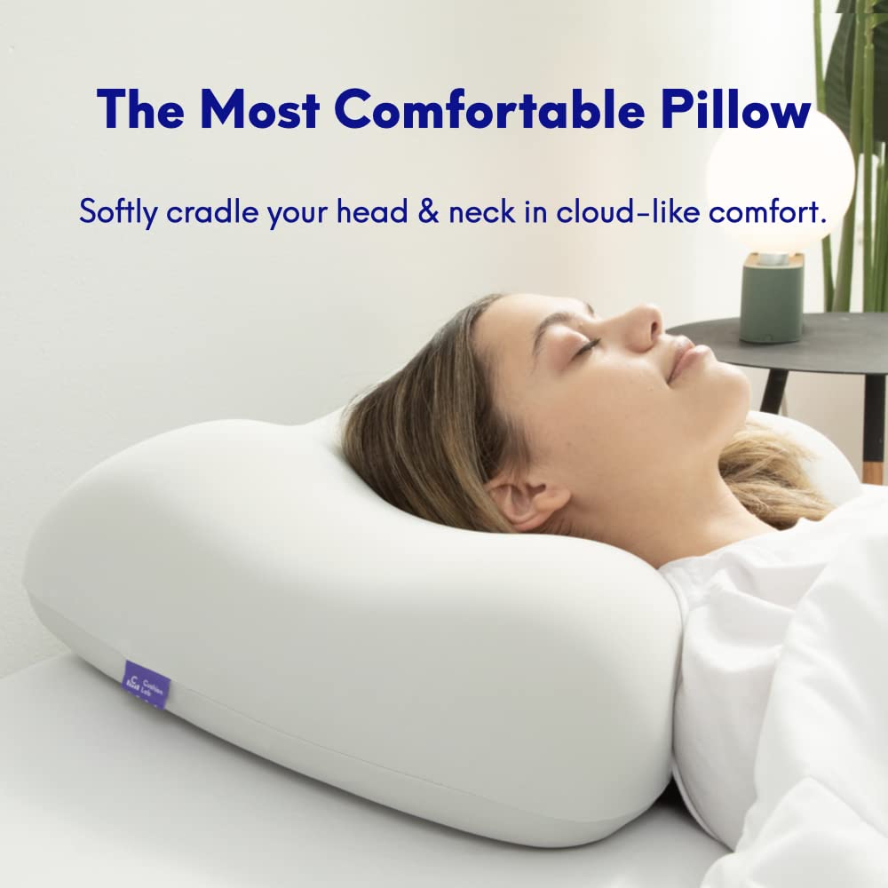 C CUSHION LAB Deep Sleep Pillow, Patented Ergonomic Contour Design for Side & Back Sleepers, Orthopedic Cervical Shape Gently Cradles Head & Provides Neck Support & Shoulder Pain Relief - Calm Grey - Medaid International