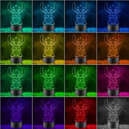 Lilo And Stitch - 3D Stitch Night Light With Remote Control, 16 Colors LED Lamp