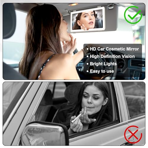 JizzU - Rechargeable Car Sun Visor Mirror with 3 Lighting Modes, HD Makeup Reflection