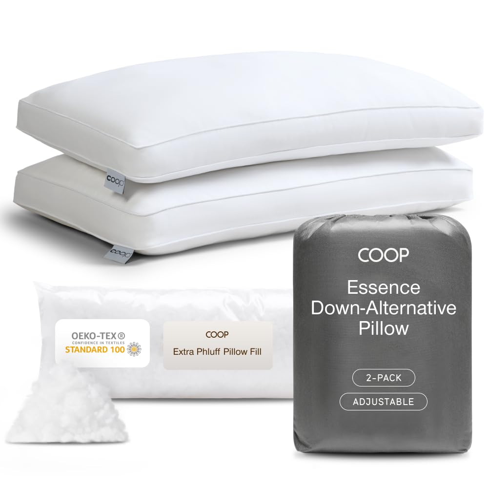 Coop Home Goods Essence Down Alternative Pillow Set of 2, Queen Size, Best Pillows for Sleeping, Adjustable Alternative to Down Pillows, Luxury Hotel Pillow for Back, Stomach or Side Sleepers - Medaid International