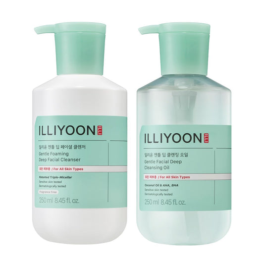 Illiyoon Gentle Deep Facial Cleanser & Cleansing Oil Set | Korean Face Wash Duo for Sensitive Skin | Low pH Gel-to-Foam Cleanser & Lightweight Oil Makeup Remover, Hydrating, Fragrance-Free - Medaid International