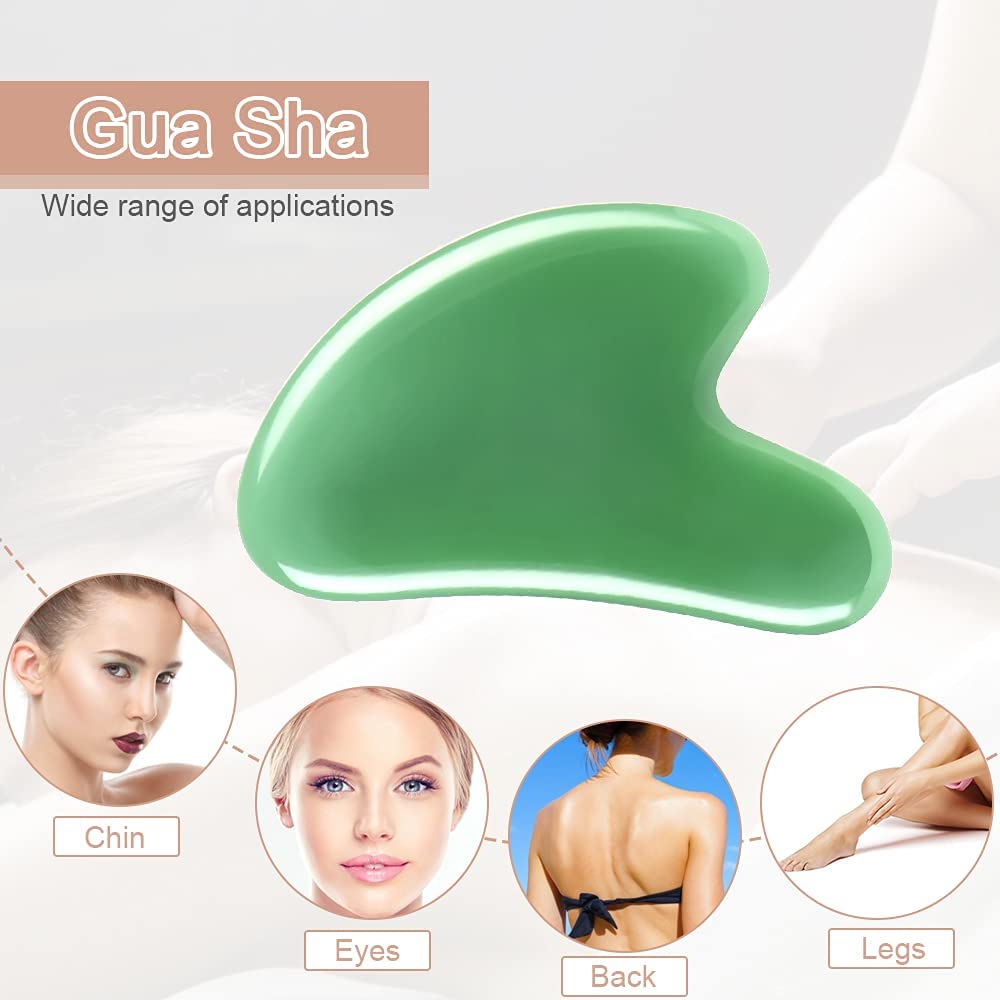 URAQT Gua Sha Massager Tool, 2 Pcs Natural Jade Stone Guasha Board, Gua Sha Scrapping Massager Stones for Physical Therapy and SPA Acupuncture Therapy, Guasha Facial Tool for Face, Eye, Neck, Body - Medaid International