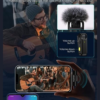 Hoyiours - Lavalier Wireless Microphone for iPhone/iPad, Plug & Play, 10H Battery Life