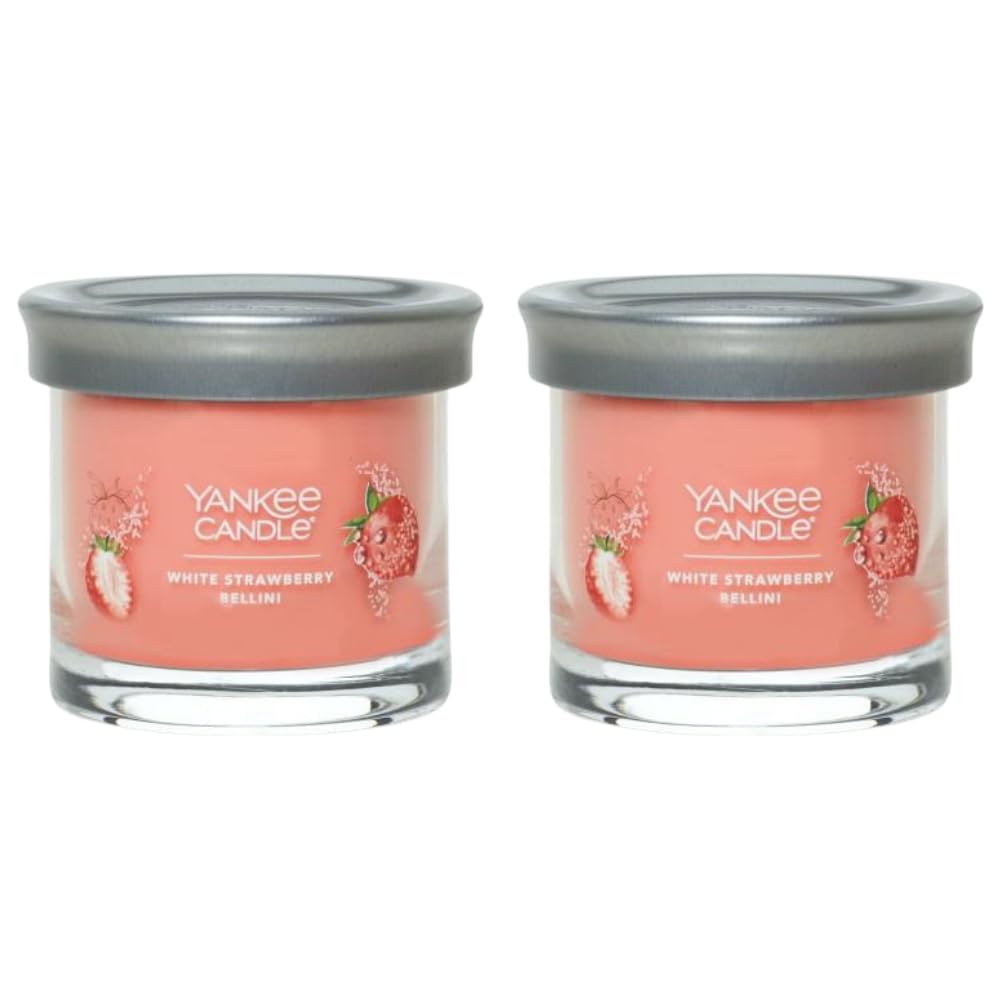 Yankee Candle Small Tumbler Scented Single Wick Jar Candle, White Strawberry Bellini, Over 20 Hours of Burn Time, 4.3 Ounce (Pack of 2) - Medaid International