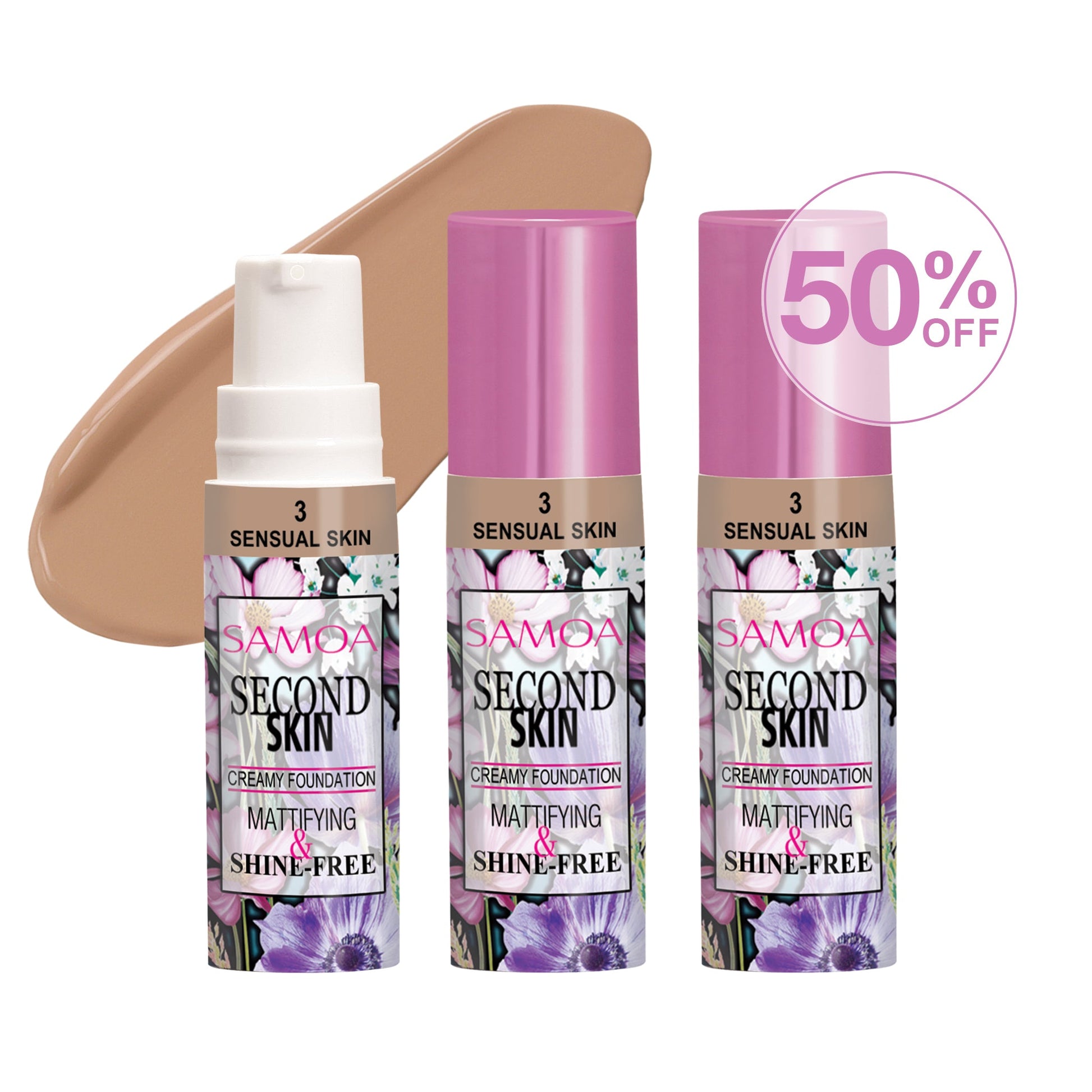 3 Second Skin Creamy Foundation -50%, Samoa (6G) - Medaid