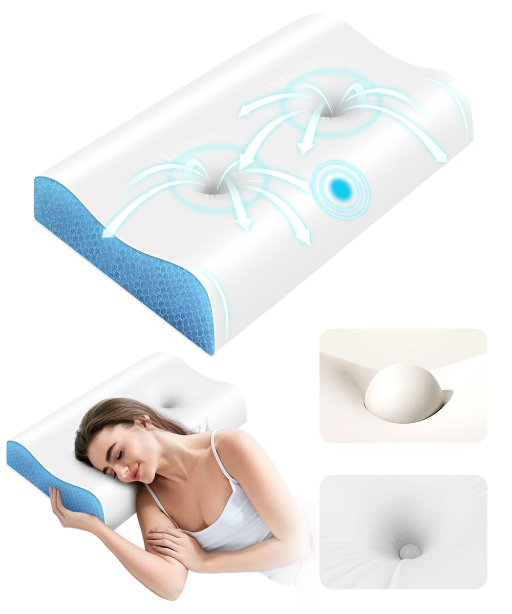 Cervical Pillow for Neck Pain Relief - Contour Pillow Memory Foam Pillows for Sleeping, Double Ear Relief Zones Neck Pillow, 6CM Enhanced Neck Support Cooling Bed Pillow for All Sleep Positions - Medaid International